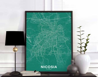 NICOSIA Cyprus map poster color Hometown City Print Modern Home Decor Office Decoration Wall Art Dorm Bedroom Gift