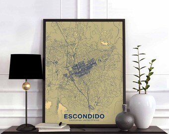 ESCONDIDO California CA US map poster color Hometown City Print Modern Home Decor Office Decoration Wall Art Dorm Bedroom Gift