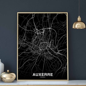 AUXERRE France carte affiche noir blanc ville natale ville impression moderne décor à la maison bureau décoration mur art dortoir chambre cadeau