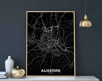 AUXERRE  France map poster black white Hometown City Print Modern Home Decor Office Decoration Wall Art Dorm Bedroom Gift