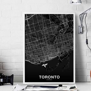 TORONTO Canada carte affiche noir blanc ville natale ville impression moderne décor à la maison bureau décoration mur art dortoir chambre cadeau
