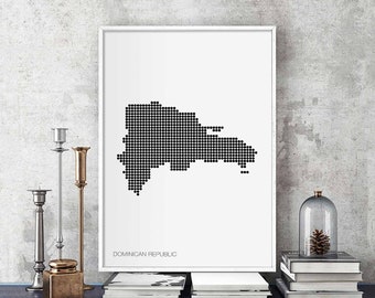 DOMINICAN REPUBLIC dots minimal map poster black white Homeland Country Print Modern Home Decor Office Decoration Wall Art Dorm Bedroom Gift