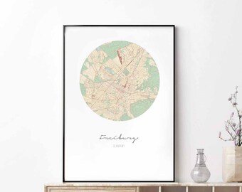 FREIBURG Germany map poster wall decor design modern minimal nordic travel bedroom home art vintage retro dorm nursery housewarming