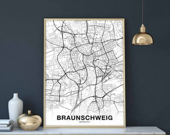 BRAUNSCHWEIG Germany map poster Hometown City Print Modern Home Decor Office Decoration Wall Art Dorm Bedroom Gift