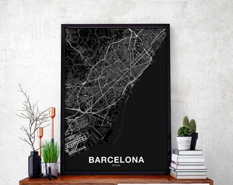 BARCELONA Spain map poster black white Hometown City Print Modern Home Decor Office Decoration Wall Art Dorm Bedroom Gift