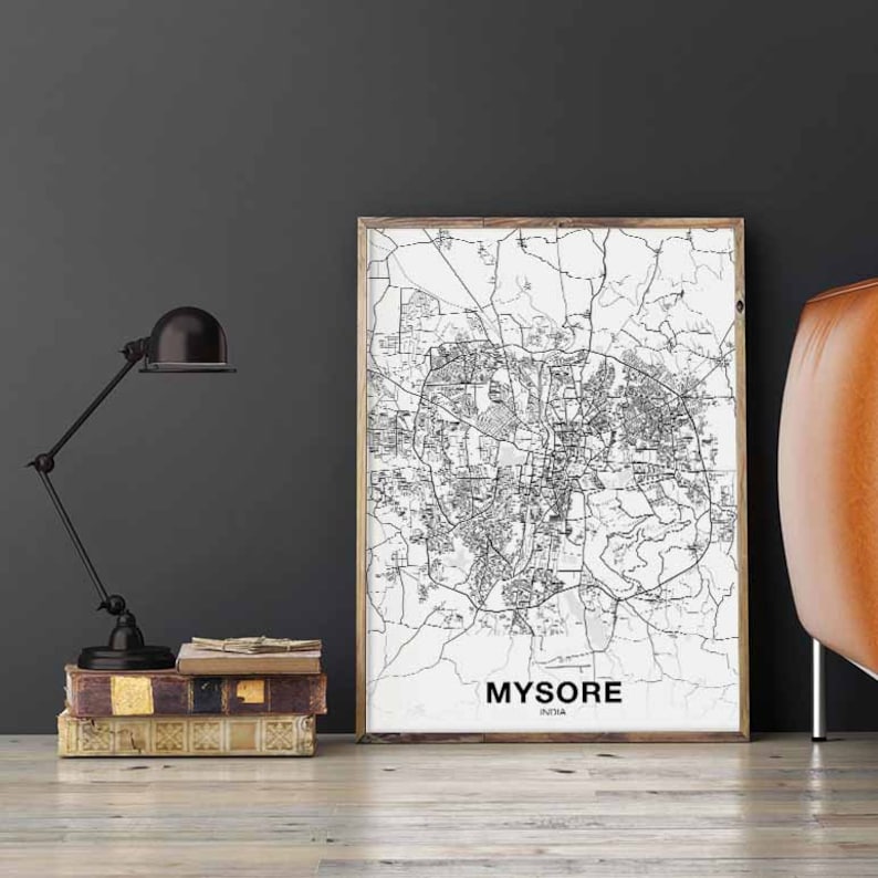 MYSORE India Map Poster Black White Hometown City Print Modern Etsy