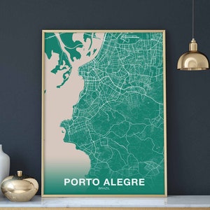 Póster con mapa de PORTO ALEGRE, Brasil, ciudad natal, impresión a color, decoración moderna para el hogar, decoración de la oficina, arte de pared, dormitorio, regalo