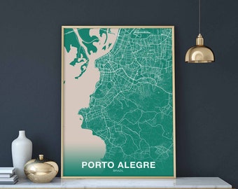 PORTO ALEGRE Brazil map poster color Hometown City Print Modern Home Decor Office Decoration Wall Art Dorm Bedroom Gift