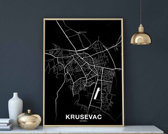 KRUSEVAC Serbia map poster black white Hometown City Print Modern Home Decor Office Decoration Wall Art Dorm Bedroom Gift