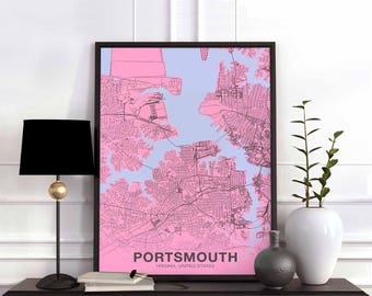 PORTSMOUTH Virginia VA US map poster color Hometown City Print Modern Home Decor Office Decoration Wall Art Dorm Bedroom Gift