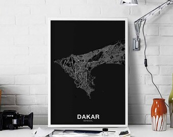 DAKAR Senegal map poster Hometown City Print Modern Home Decor Office Decoration Wall Art Dorm Bedroom Gift black white
