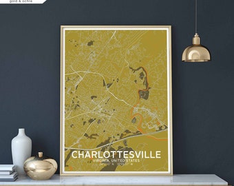 CHARLOTTESVILLE Virginia USA map poster black white Hometown City Print Modern Home Decor Office Decoration Wall Art Dorm Bedroom Gift