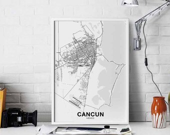 CANCUN Mexico map poster Hometown City Print Modern Home Decor Office Decoration Wall Art Dorm Bedroom Gift