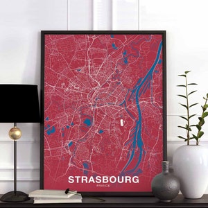 STRASBOURG France carte affiche couleurs ville natale ville impression moderne décor à la maison bureau décoration mur art dortoir chambre cadeau