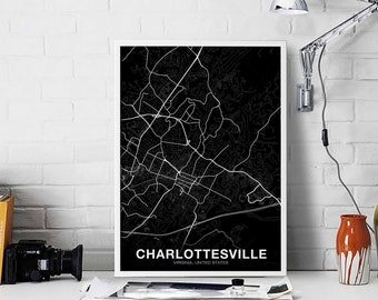 CHARLOTTESVILLE Virginia VA USA map poster black white Hometown City Print Modern Home Decor Office Decoration Wall Art Dorm Bedroom Gift