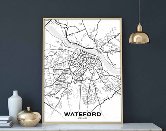WATERFORD Ireland map poster black white Hometown City Print Modern Home Decor Office Decoration Wall Art Dorm Bedroom Gift