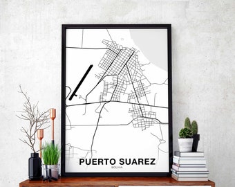 PUERTO SUAREZ Bolivia map poster Hometown City Print Modern Home Decor Office Decoration Wall Art Dorm Bedroom Gift