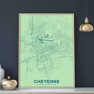 CHEYENNE Wyoming WY US carte affiche couleur ville natale ville impression moderne décor à la maison bureau décoration mur art dortoir chambre cadeau