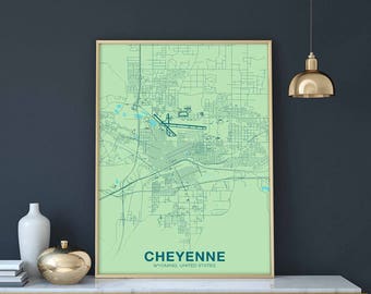 CHEYENNE Wyoming WY US map poster color Hometown City Print Modern Home Decor Office Decoration Wall Art Dorm Bedroom Gift