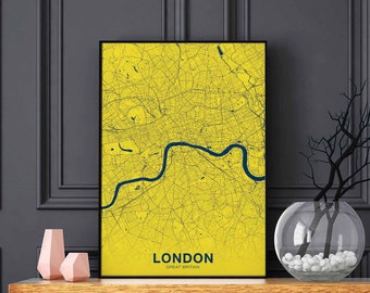 LONDON Great Britain UK map poster color Hometown City Print Modern Home Decor Office Decoration Wall Art Dorm Bedroom Gift