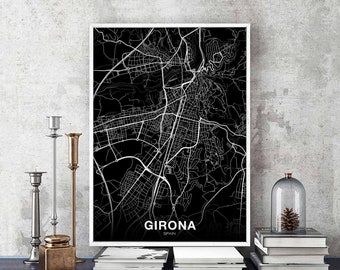 GIRONA Spain map poster black white Hometown City Print Modern Home Decor Office Decoration Wall Art Dorm Bedroom Gift
