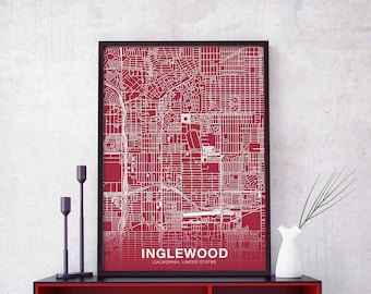 INGLEWOOD California CA US map poster color Hometown City Print Modern Home Decor Office Decoration Wall Art Dorm Bedroom Gift