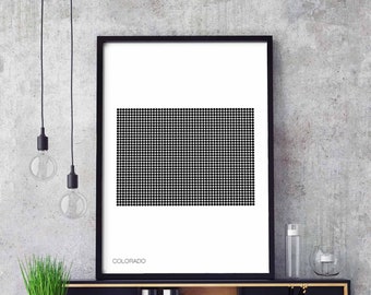 COLORADO US state minimal dots retro map poster black white wall decor design modern swiss scandinavian nordic housewarming travel