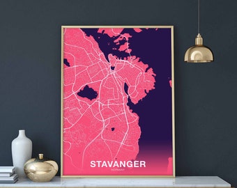 STAVANGER Norway Norge map poster color Hometown City Print Modern Home Decor Office Decoration Wall Art Dorm Bedroom Gift