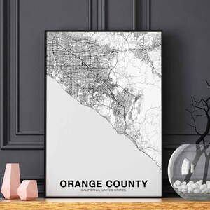 ORANGE COUNTY California CA usa carte affiche noir blanc ville natale ville impression moderne décor à la maison bureau décoration mur art dortoir chambre cadeau