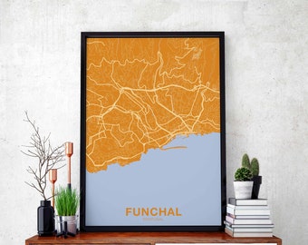 FUNCHAL Portugal map poster color Hometown City Print Modern Home Decor Office Decoration Wall Art Dorm Bedroom Gift