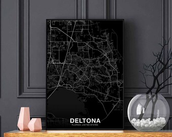 DELTONA Florida FL usa map poster black white Hometown City Print Modern Home Decor Office Decoration Wall Art Dorm Bedroom Gift