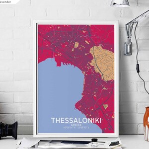 THESSALONIKI Griechenland Karte Poster schwarz weiß Heimatstadt Stadt Print Modernes Wohndekor Büro Dekoration Wand Kunst Wohnheim Schlafzimmer Geschenk