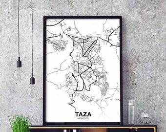 TAZA Morocco map poster black white Hometown City Print Modern Home Decor Office Decoration Wall Art Dorm Bedroom Gift