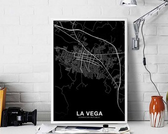 LA VEGA Dominican Republic map poster black white  Hometown City Print Modern Home Decor Office Decoration Wall Art Dorm Bedroom Gift