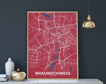 BRAUNSCHWEIG Germany map poster color Hometown City Print Modern Home Decor Office Decoration Wall Art Dorm Bedroom Gift