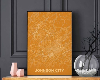 JOHNSON CITY Tennessee TN us map poster color Hometown City Print Modern Home Decor Office Decoration Wall Art Dorm Bedroom Gift