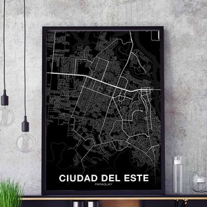 CIUDAD DEL ESTE Paraguay map poster black white Hometown City Print Modern Home Decor Office Decoration Wall Art Dorm Bedroom Gift