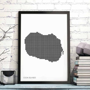 ILHAS COOK pontos mínimos retro mapa pôster preto branco decoração de parede design moderno suíço escandinavo nórdico inauguração de casa viagem