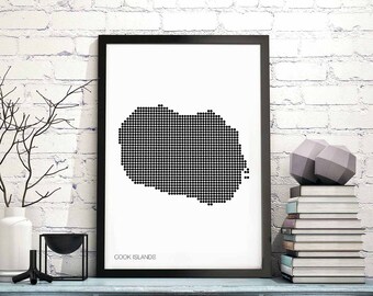 COOK ISLANDS minimal dots retro map poster black white wall decor design modern swiss scandinavian nordic housewarming travel