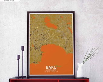 BAKU Azerbaijan map poster black white Hometown City Print Modern Home Decor Office Decoration Wall Art Dorm Bedroom Gift