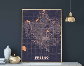 FRESNO California CA US map poster color Hometown City Print Modern Home Decor Office Decoration Wall Art Dorm Bedroom Gift