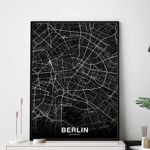 BERLIN allemagne carte affiche noir blanc ville natale ville impression moderne décor à la maison bureau décoration mur art dortoir chambre cadeau