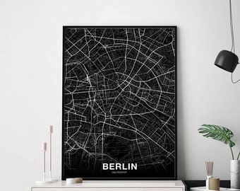 BERLIN Germany map poster black white Hometown City Print Modern Home Decor Office Decoration Wall Art Dorm Bedroom Gift