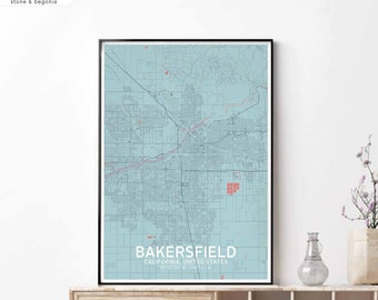 BAKERSFIELD California USA map poster black white Hometown City Print Modern Home Decor Office Decoration Wall Art Dorm Bedroom Gift
