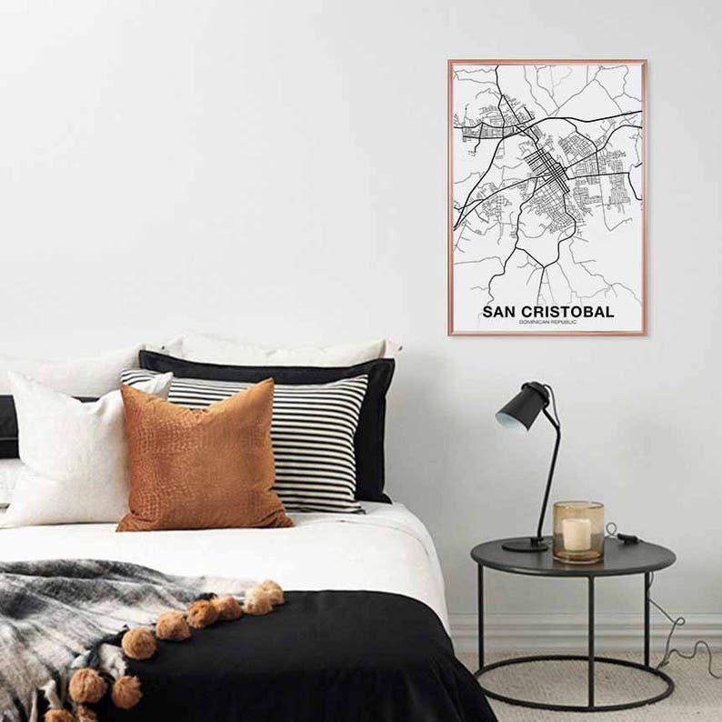 SAN CRISTOBAL Dominican Republic map poster black white Hometown City Print Modern Home Decor Office Decoration Wall Art Dorm Bedroom Gift