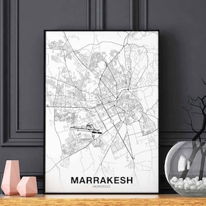 MARRAKECH maroc carte affiche ville natale ville impression moderne décor à la maison bureau décoration mur art dortoir chambre cadeau