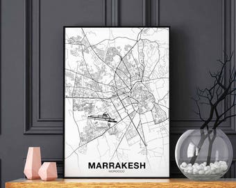 MARRAKESH Morocco map poster Hometown City Print Modern Home Decor Office Decoration Wall Art Dorm Bedroom Gift