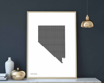 NEVADA US state minimal dots retro map poster black white wall decor design modern swiss scandinavian nordic housewarming travel
