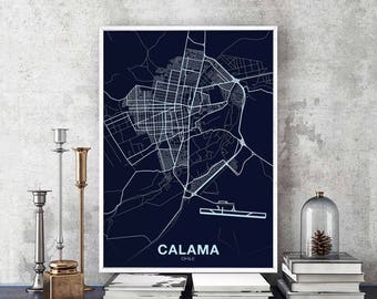 CALAMA Chile map poster color Hometown City Print Modern Home Decor Office Decoration Wall Art Dorm Bedroom Gift
