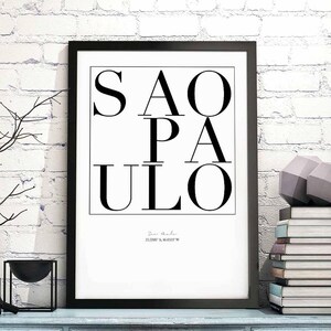 Póster con impresión artística de tipografía minimalista de Sao Paulo, diseño de decoración de pared en blanco y negro, inspiración nórdica escandinava suiza moderna